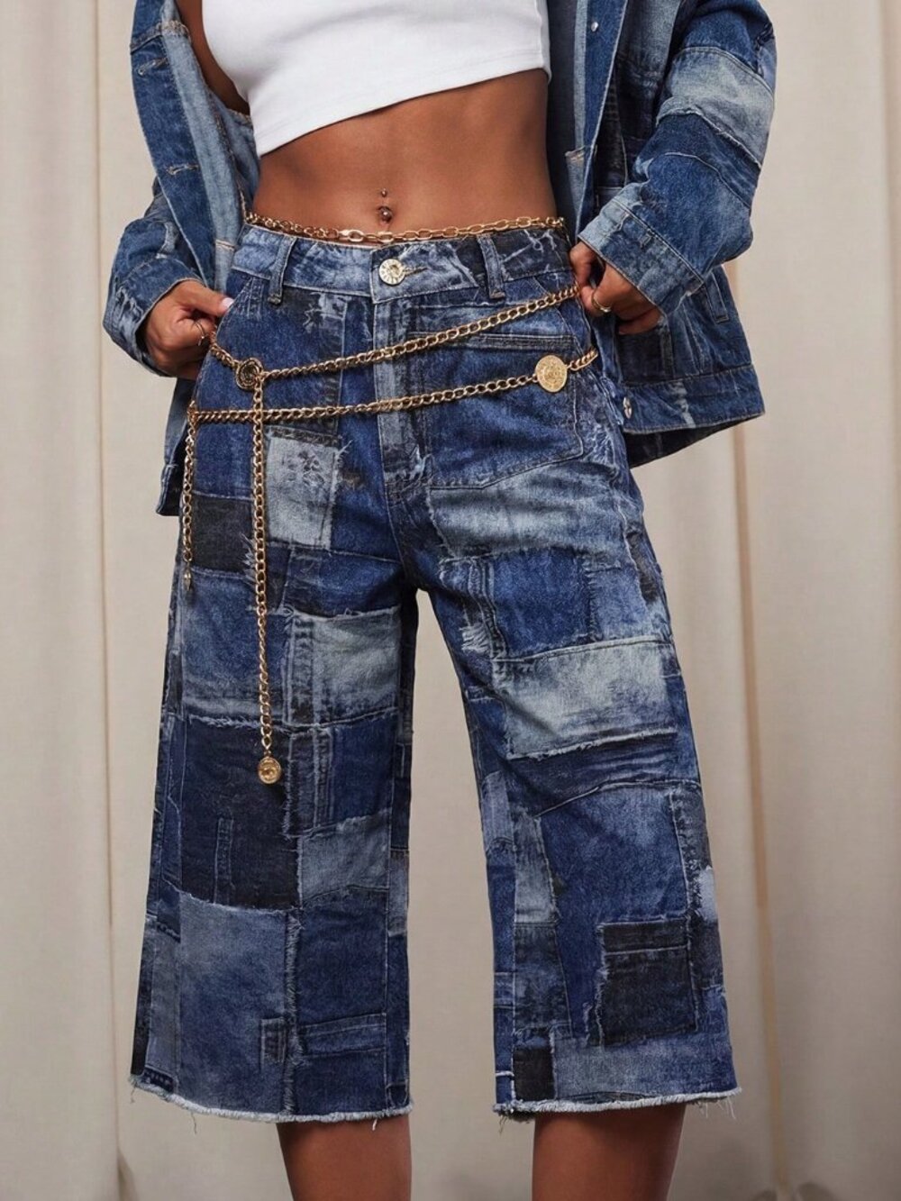 Blue Casual Women's Long Length Knee Short